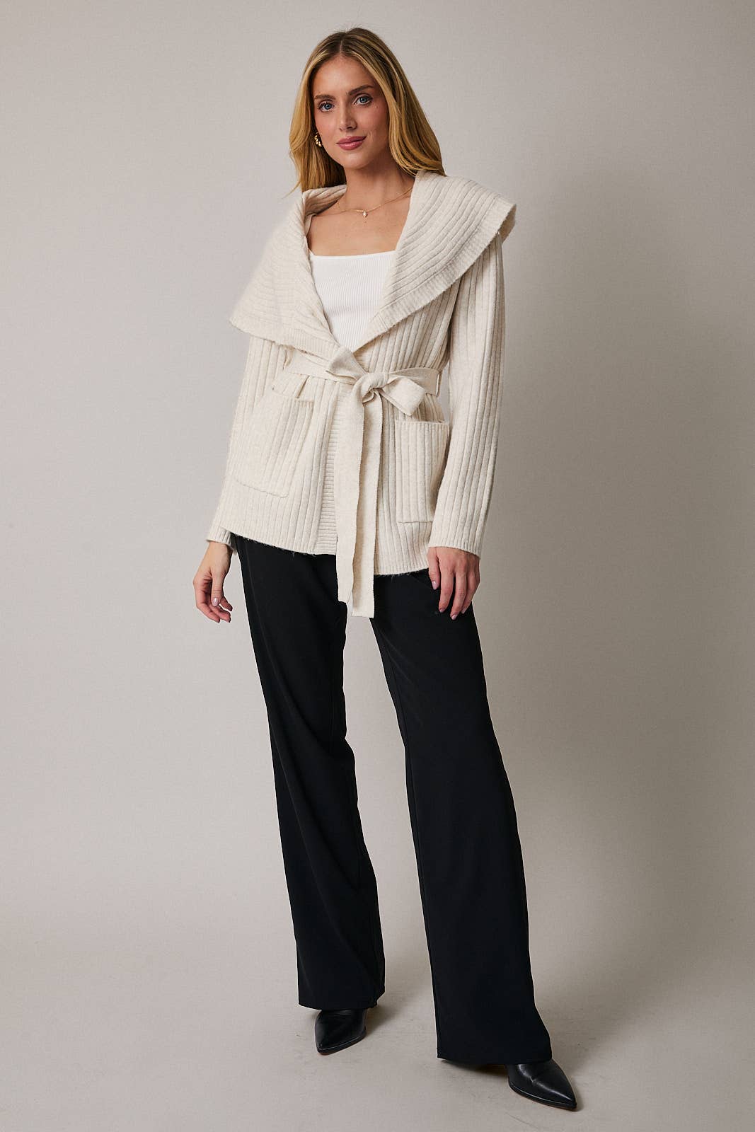 Nora Long Sleeve Wrap Sweater Cardigan: Cream