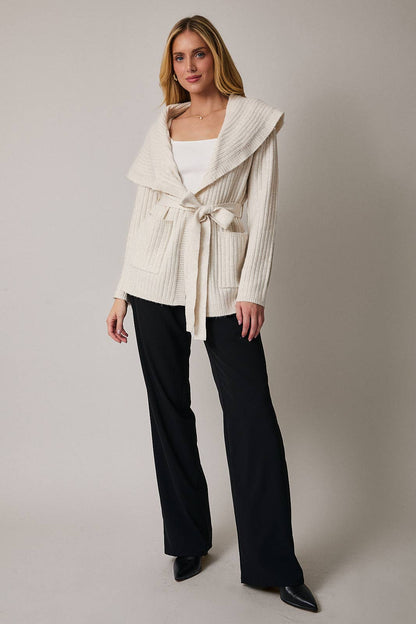 Nora Long Sleeve Wrap Sweater Cardigan: Cream