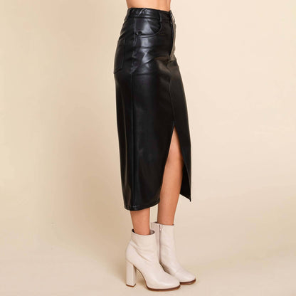 Leather Split Pencil Skirt