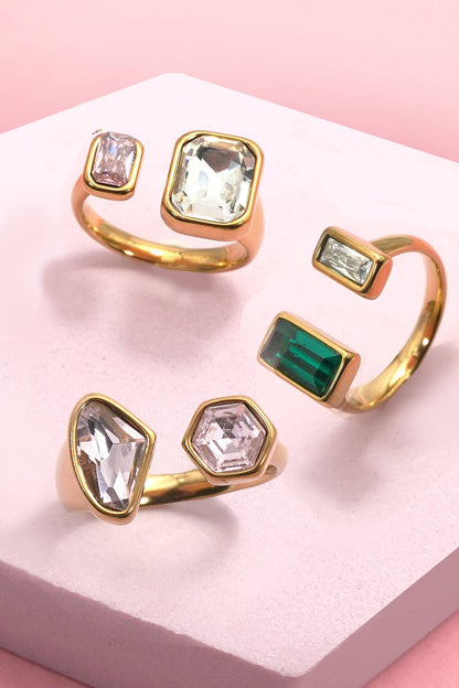 18K STAINLESS STEEL TARNISH FREE  RHINESTONE RINGS | 40R137: CRYSTAL PINK