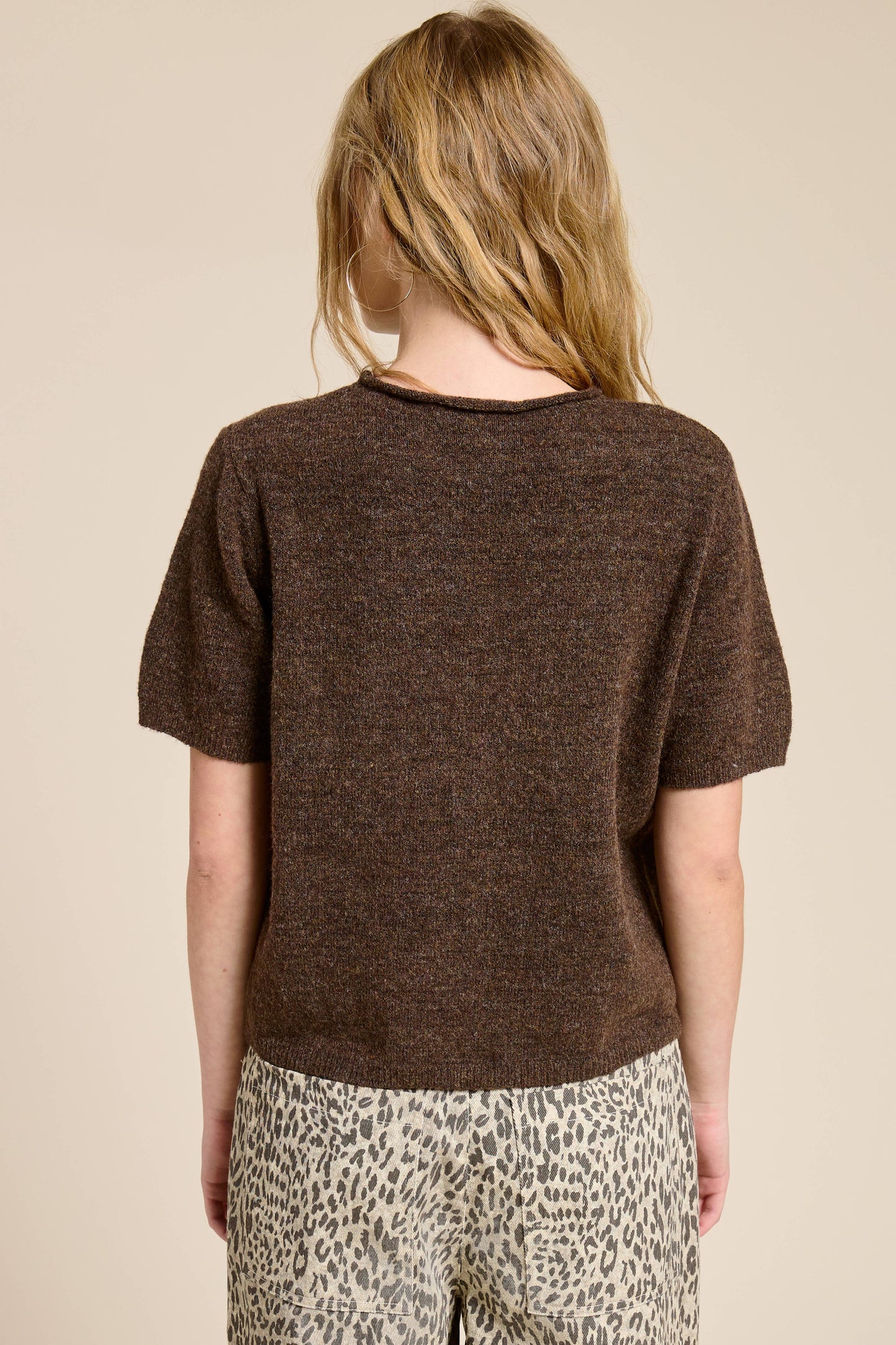 Short Sleeve Button Down Cardigan Top: Tangerine / S