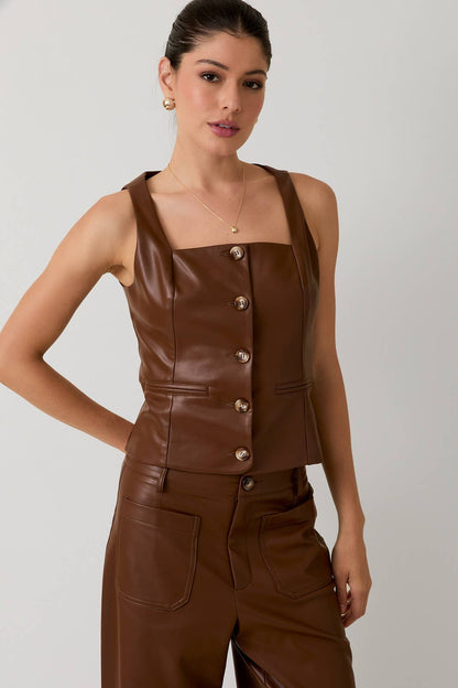 Farrah Faux Leather Vest: Brown