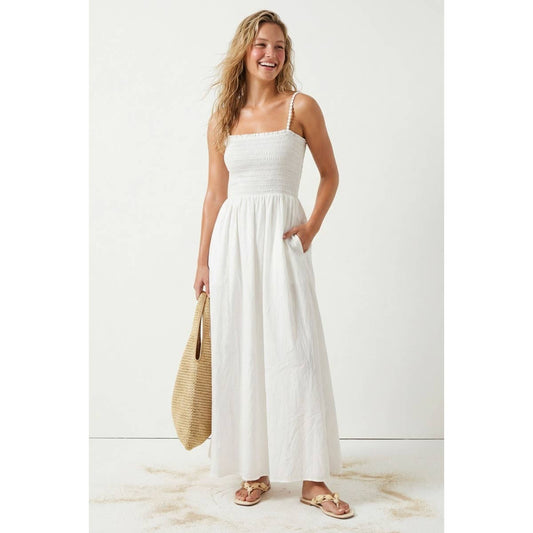 Celine Pom Pom Smocking Maxi Dress: Off White