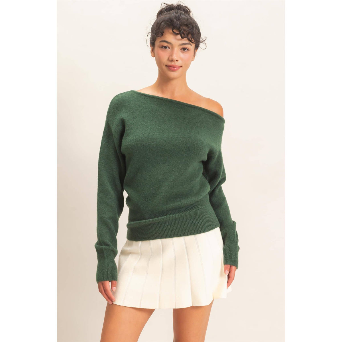 Off The Shoulder Sweater Top: TAUPE / S-M-L(2-2-2)