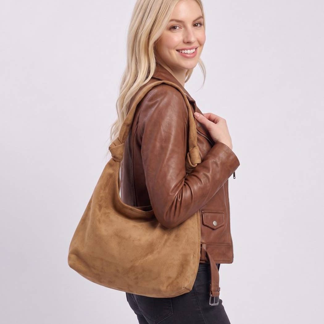 Knotted Faux Suede Hobo Bag: EP