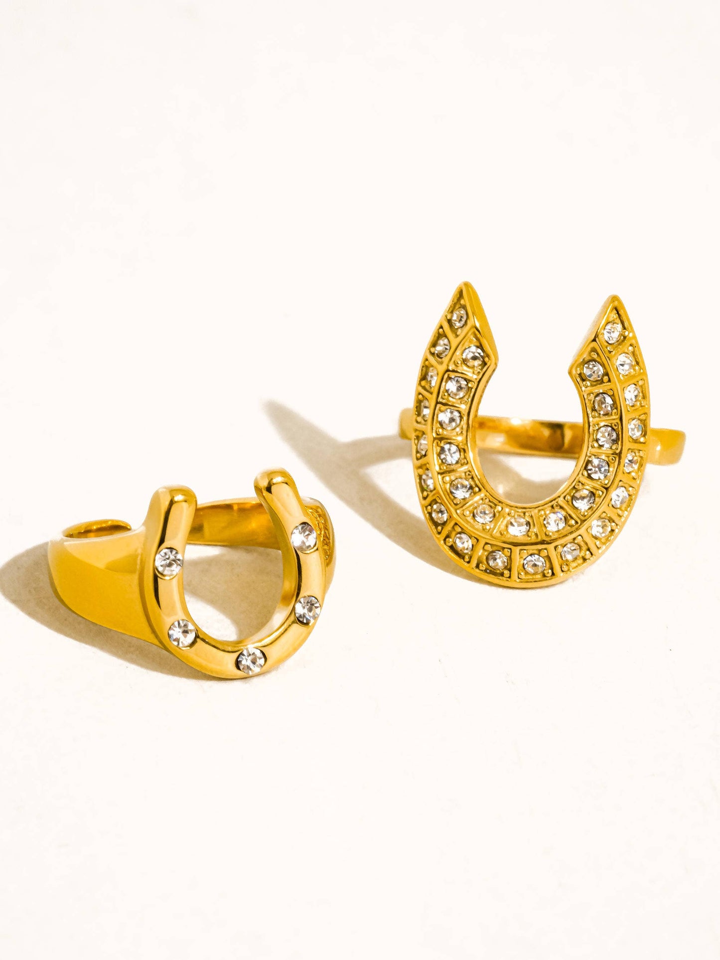 18K Gold Non-Tarnish CZ Horseshoe Ring: Yellow Gold / Maevric-Large