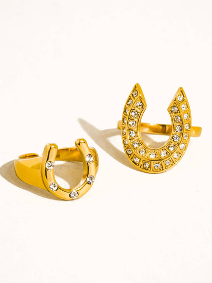 18K Gold Non-Tarnish CZ Horseshoe Ring: Yellow Gold / Maevric-Large