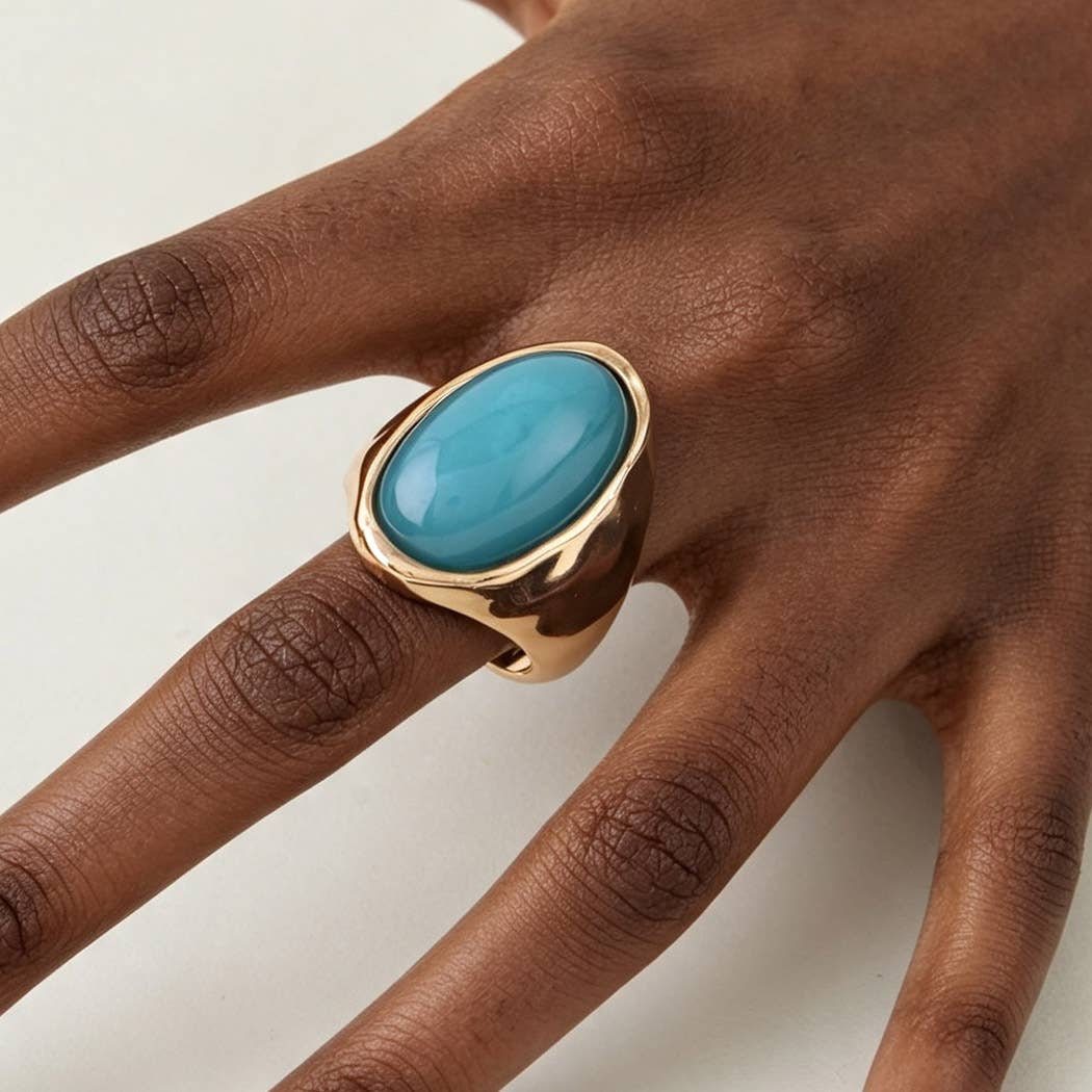 Polished Oval Stone Statement Ring: GBR
