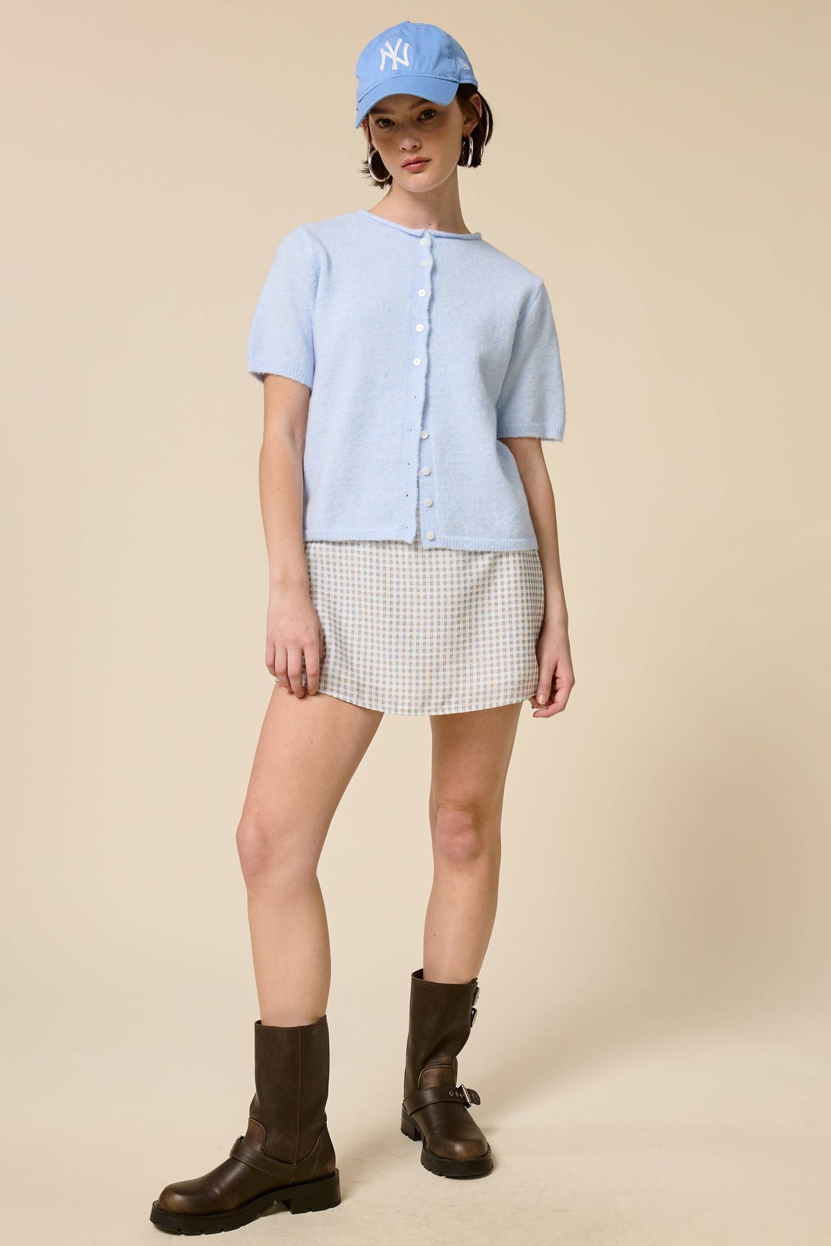 Short Sleeve Button Down Cardigan Top: Tangerine / S