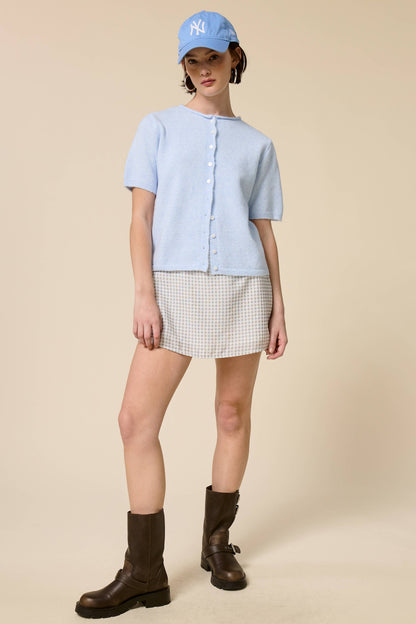 Short Sleeve Button Down Cardigan Top: Tangerine / L