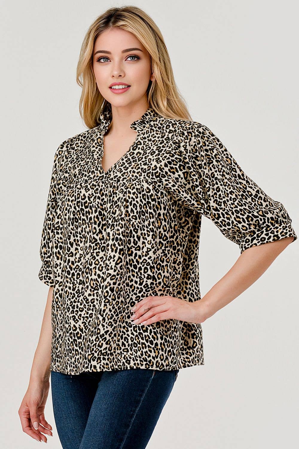 Devon Half Sleeve Leopard Print Loose Fit Top