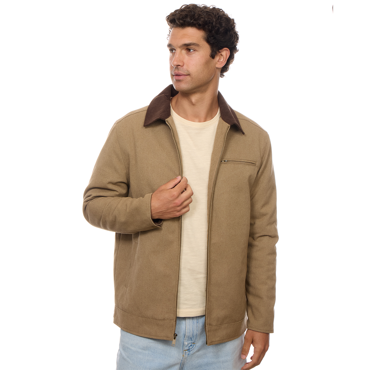 Nolan Corduroy Collared Jacket: Khaki