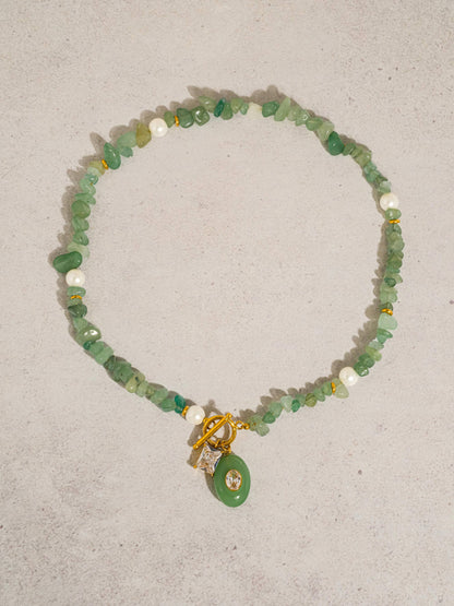 Cercey 18K Gold Non-Tarnish Stone Charm Necklace: Green