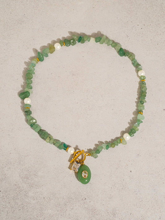 Cercey 18K Gold Non-Tarnish Stone Charm Necklace: Green