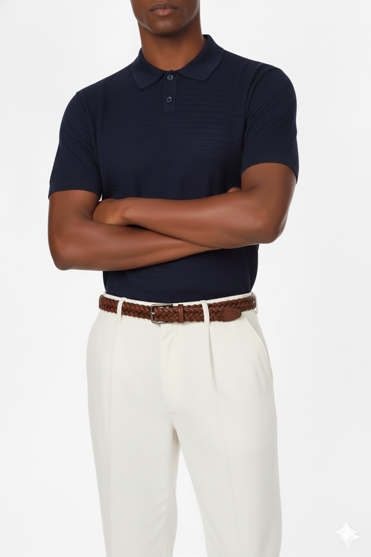 Silas Men's Textured Polo Shirt: Navy