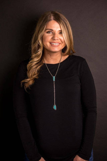 20" Burnished Silver Chain Y Necklace with Turquoise Accents