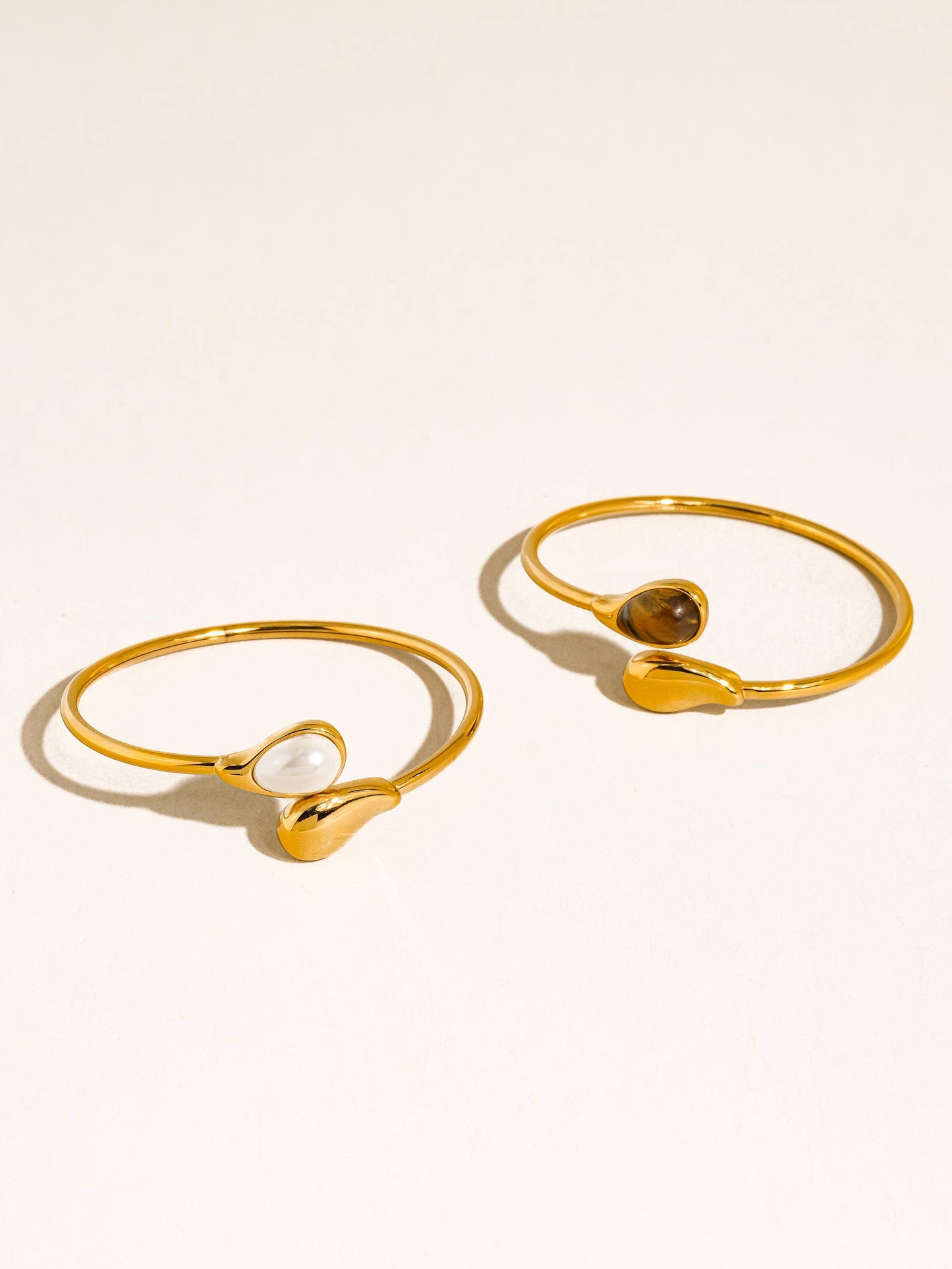Harbor 18K Gold Non-Tarnish Open Cuff Stone Bracelet: White