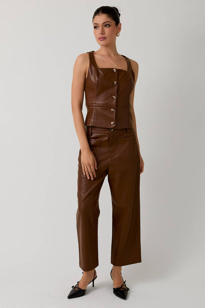 Farrah Faux Leather Vest: Brown