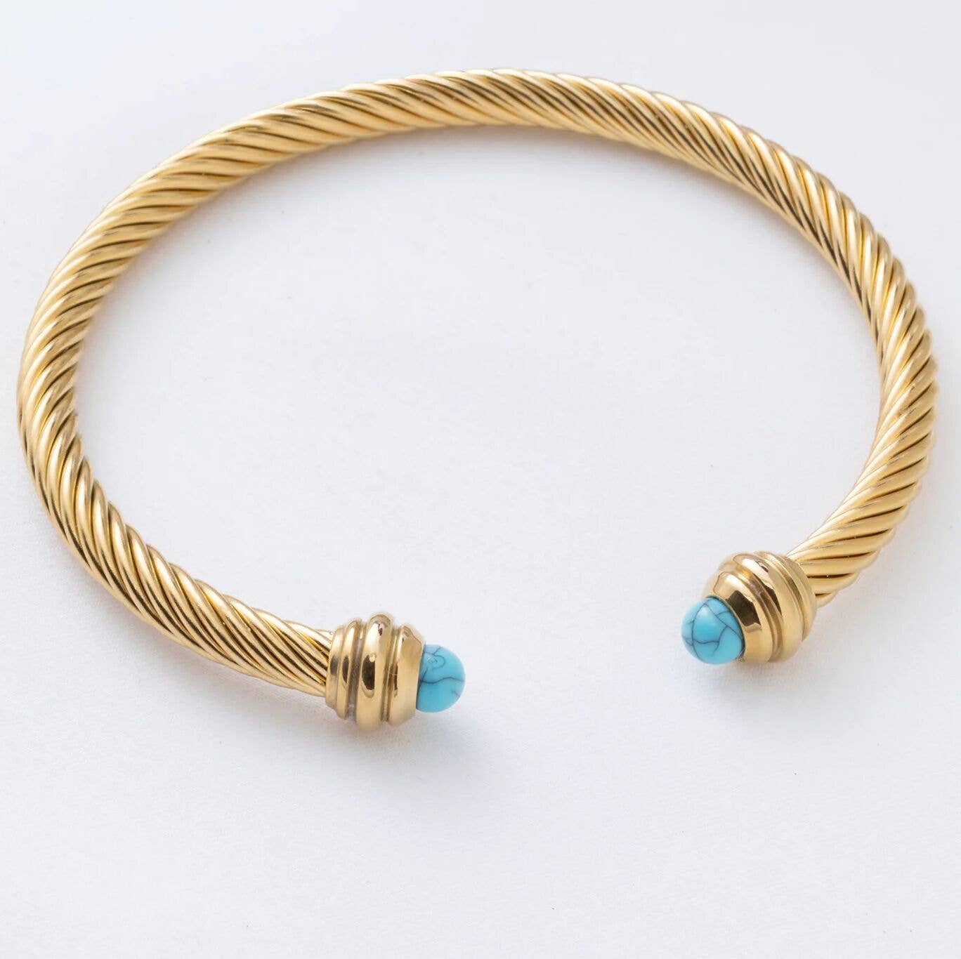18K Gold PVD Stainless Turquoise Twisted Bangle Braclet: Gold