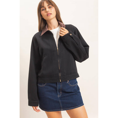 Twill Jacket With Corduroy Collar: DARK TAUPE