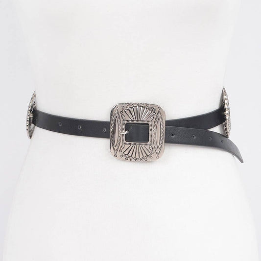 Lucia Faux Leather Western Style Multi Metal Women's Belt: BK