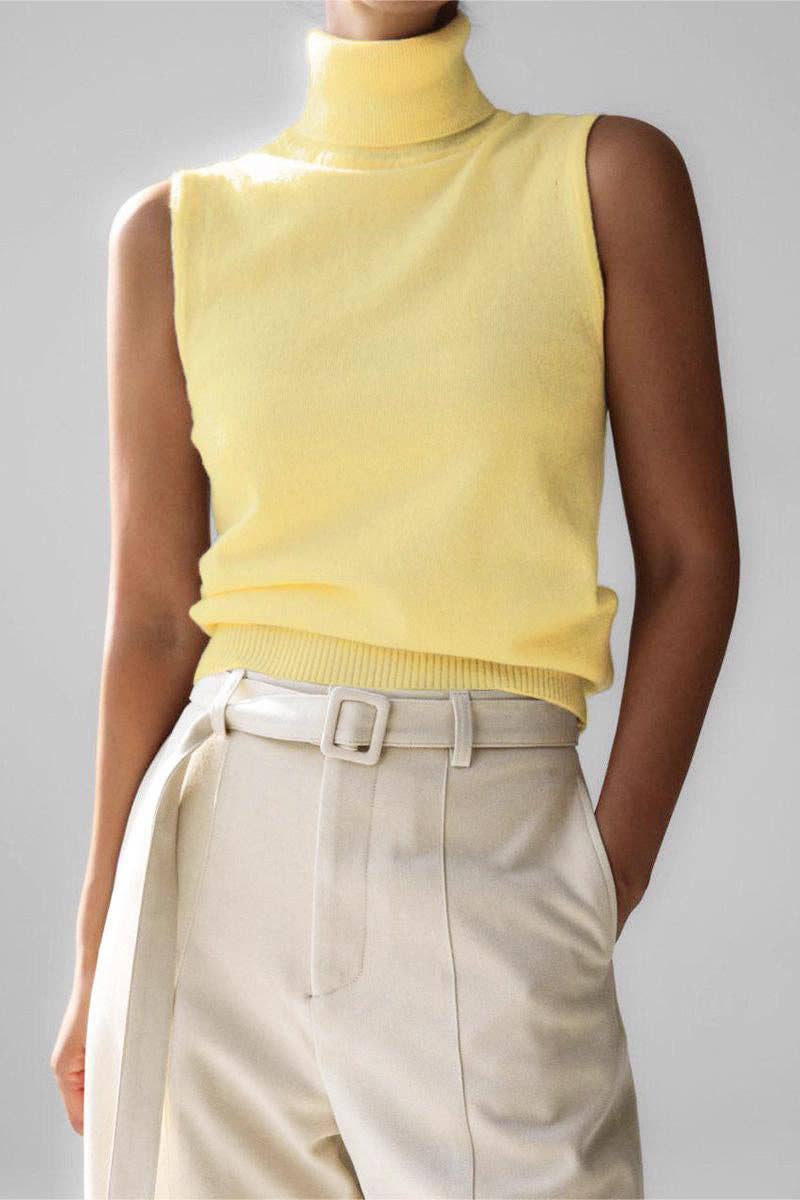 Sleeveless Turtleneck Tank Top: GREEN / S
