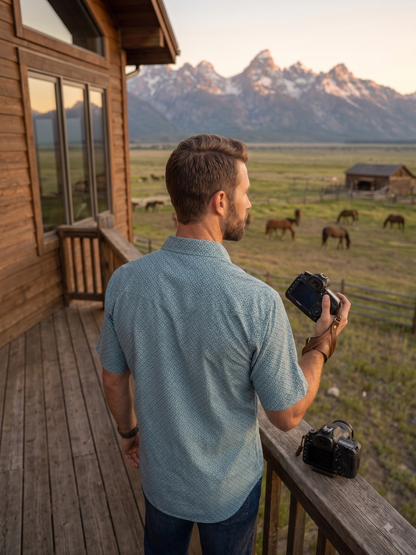 Teton Short-Sleeve Snap Shirt: Teal Geo