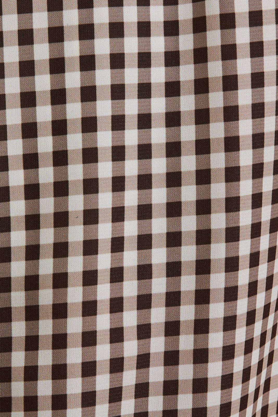 Ella Drawstring Wide Leg Check Pants: Brown-Cream Gingham