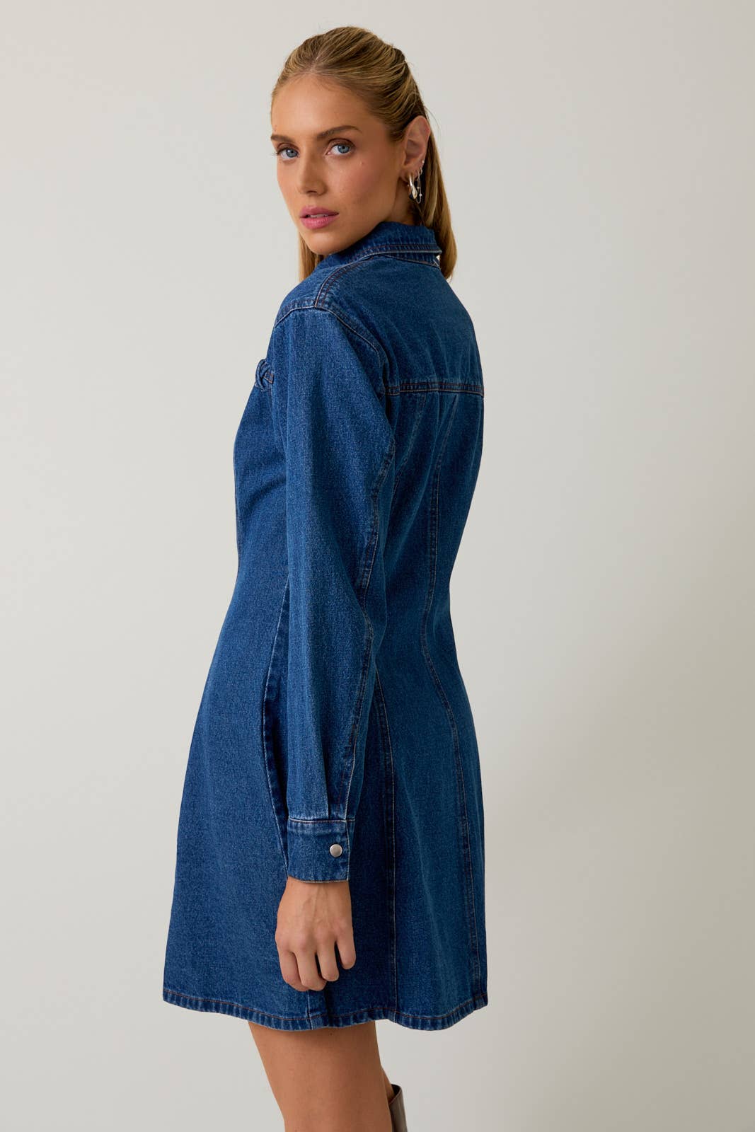 Dakota Long Sleeve Fit & Flare Denim Mini Dress