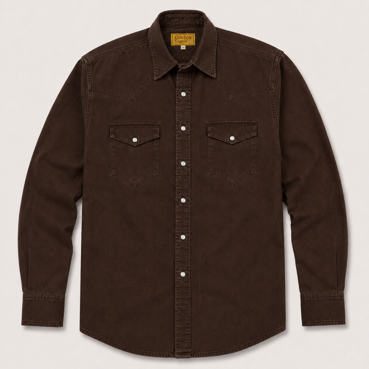 Men's Chocolate Washed Long Sleeve Cowboy Western Snap Shirt: Chocolate Washed solid / XL