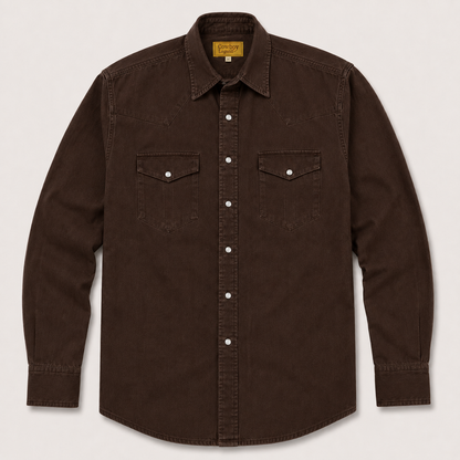 Men's Chocolate Washed Long Sleeve Cowboy Western Snap Shirt: Chocolate Washed solid / XL