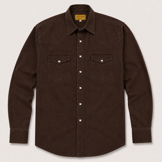 Wade Long Sleeve Western Snap Shirt: Washed Chocolate