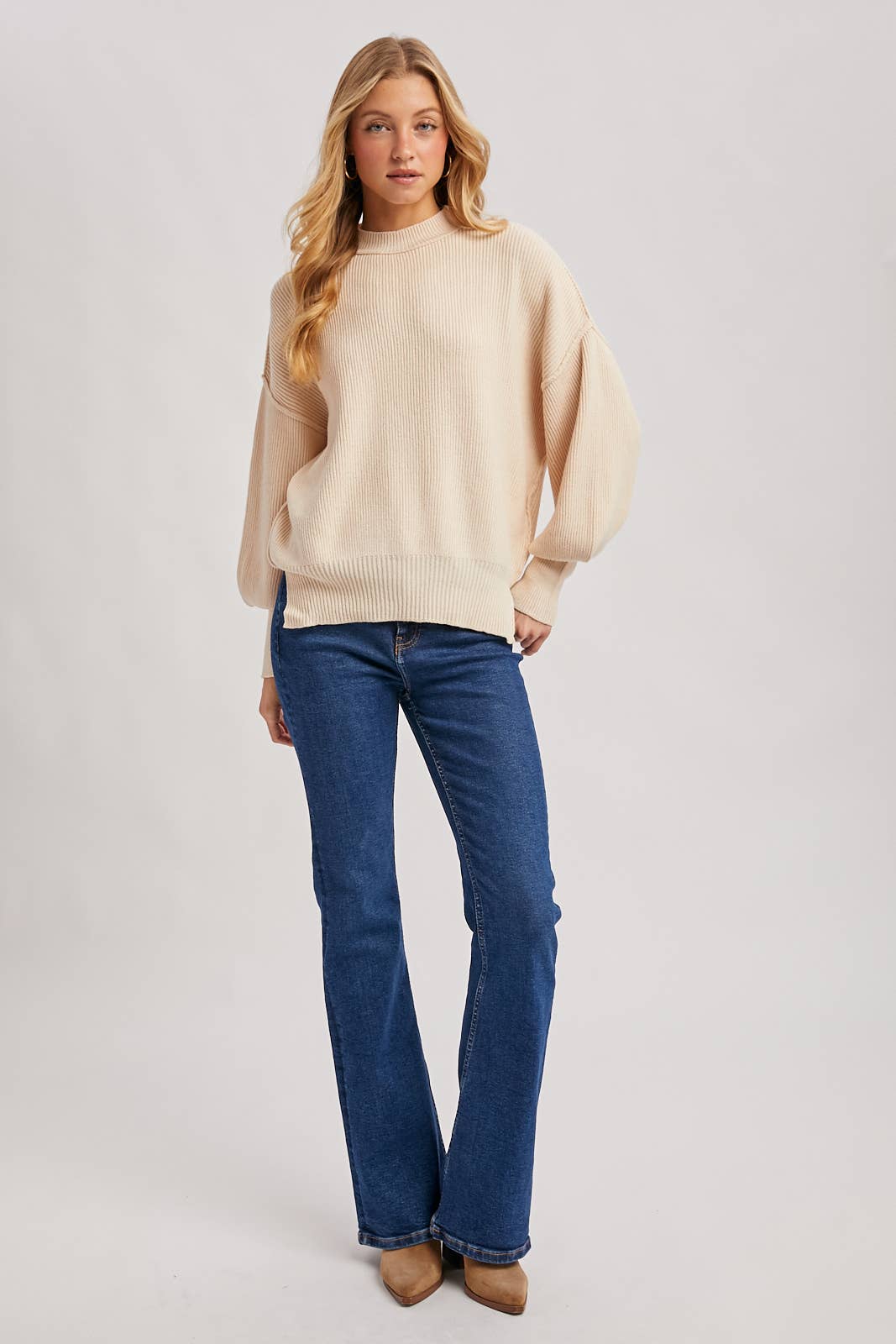 Frost Ribbed Mock Neck Pullover: Shell