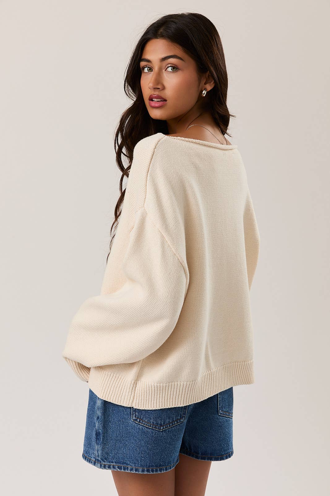 Seaside Boat Neck Sweater Top: Ivory