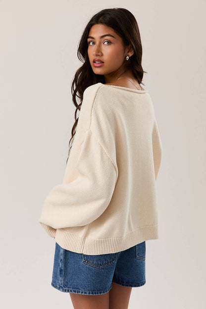 Seaside Boat Neck Sweater Top: Ivory