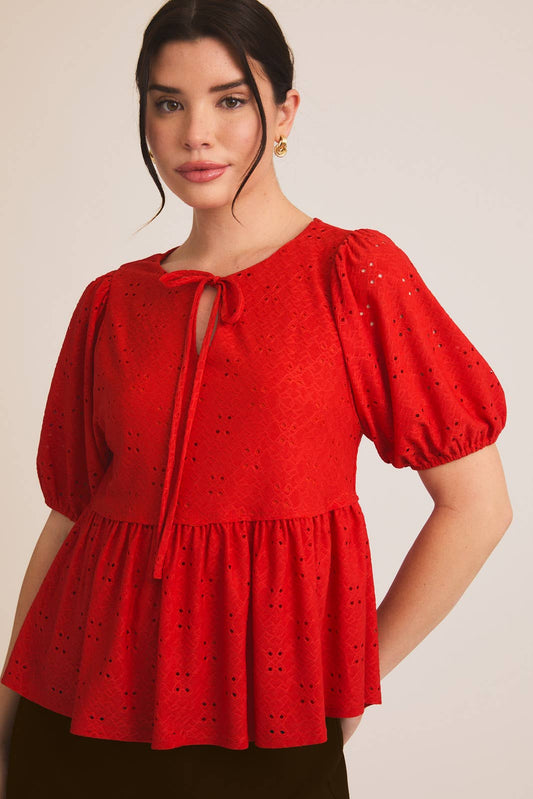 Liberty Lace Front Tie Puff Sleeve Top