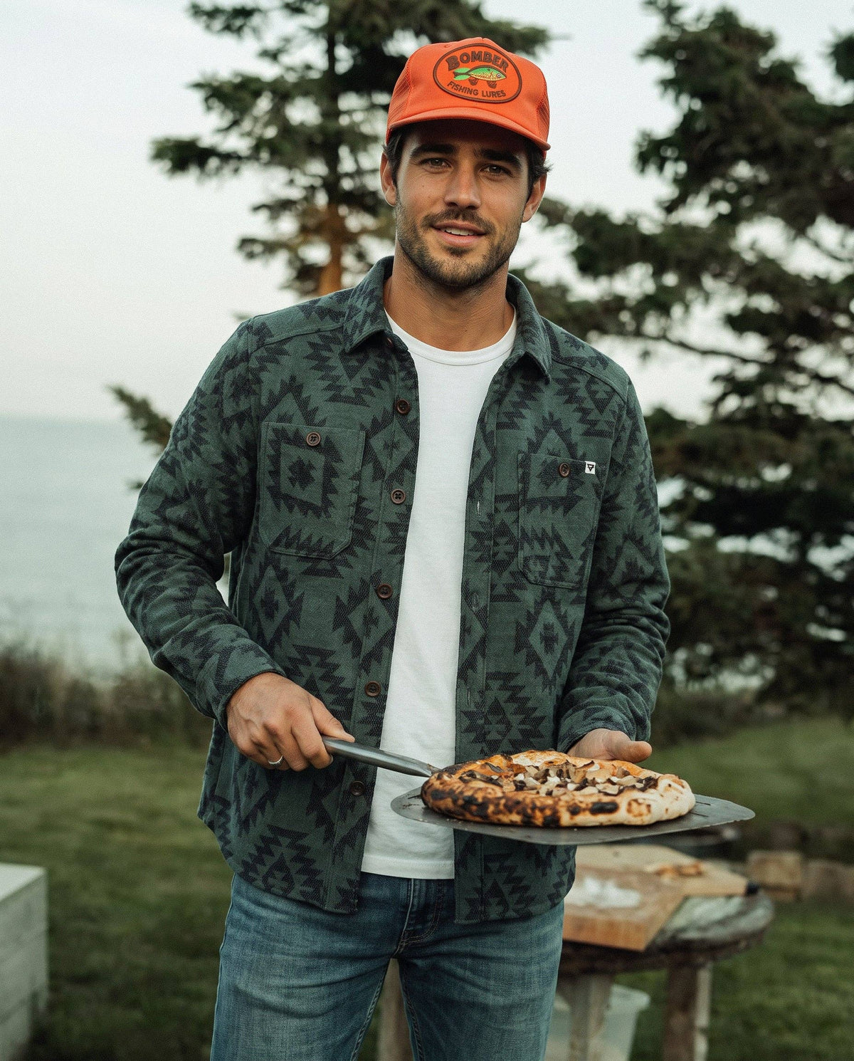 Men's Shay Faux Wool Button Down Jacket: Lead Aztec Diamond