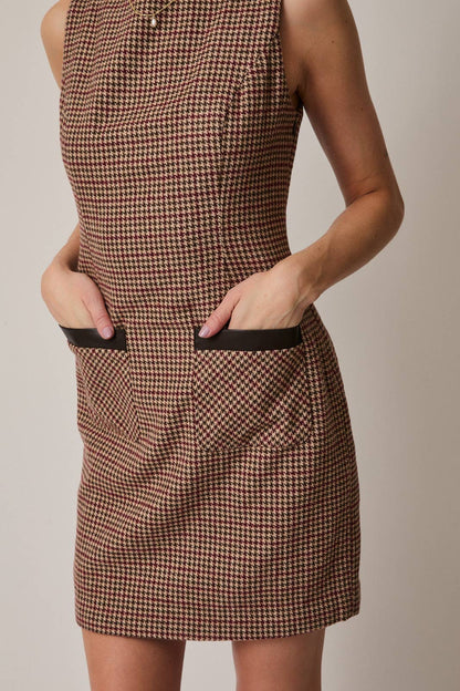 Hearth Houndstooth Mini Dress: Taupe
