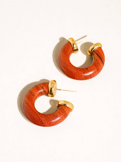 Quinnley 18K Gold Western Natural Stone Hoop Earring: Brown
