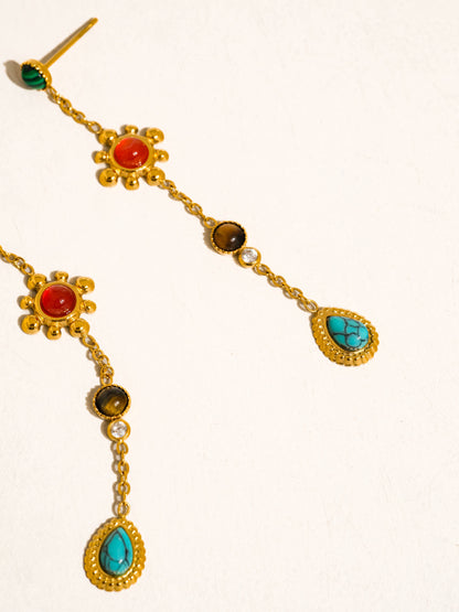 Bellevie 18K Gold Non-Tarnish Boho Gemstone Drop Earrings: Multi-Colored