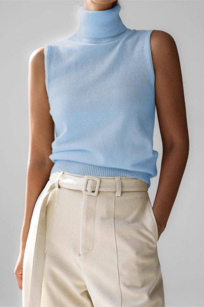 Sleeveless Turtleneck Tank Top: GREEN / S