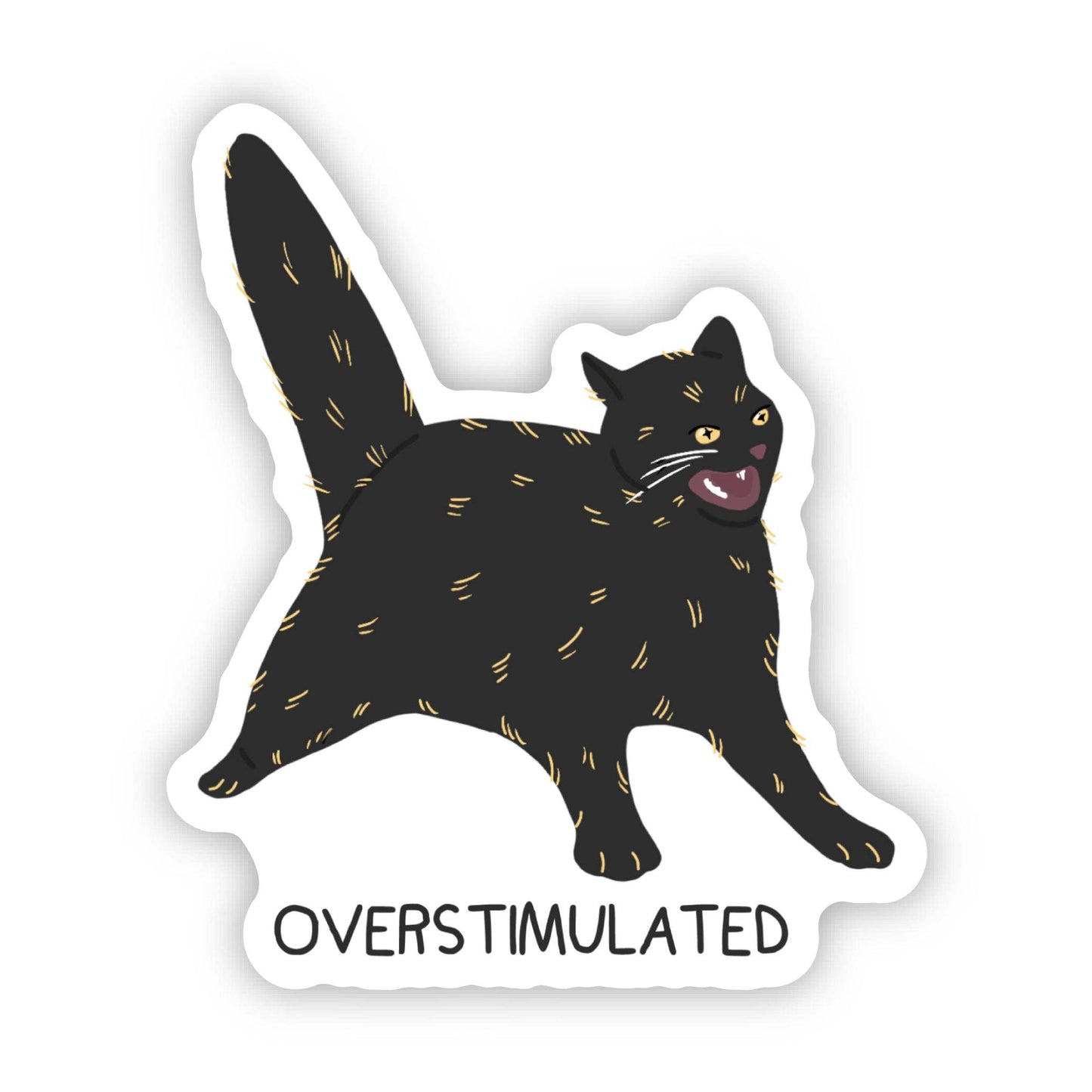Overstimulated Black Cat Sticker