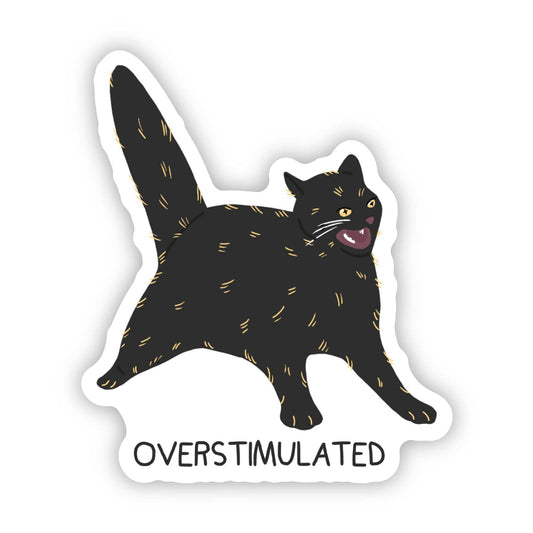 Overstimulated Black Cat Sticker