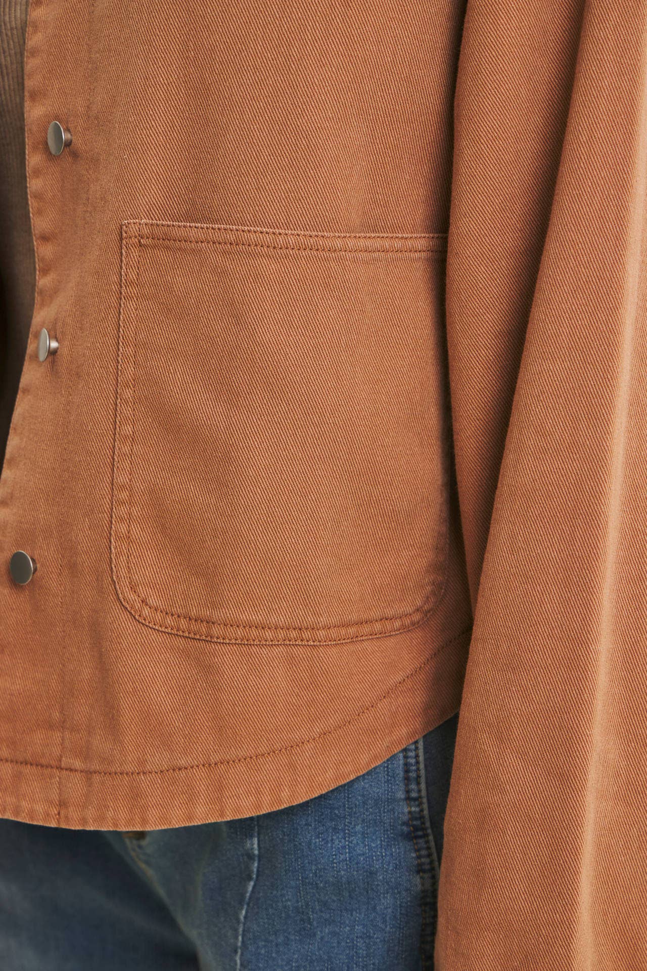 One of a Kind Washed Cotton Twill Utility Jacket: Camel