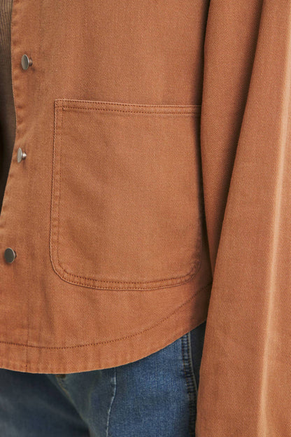 One of a Kind Washed Cotton Twill Utility Jacket: Camel