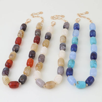 Multi Marble Stone Tube Beaded Necklace: BR