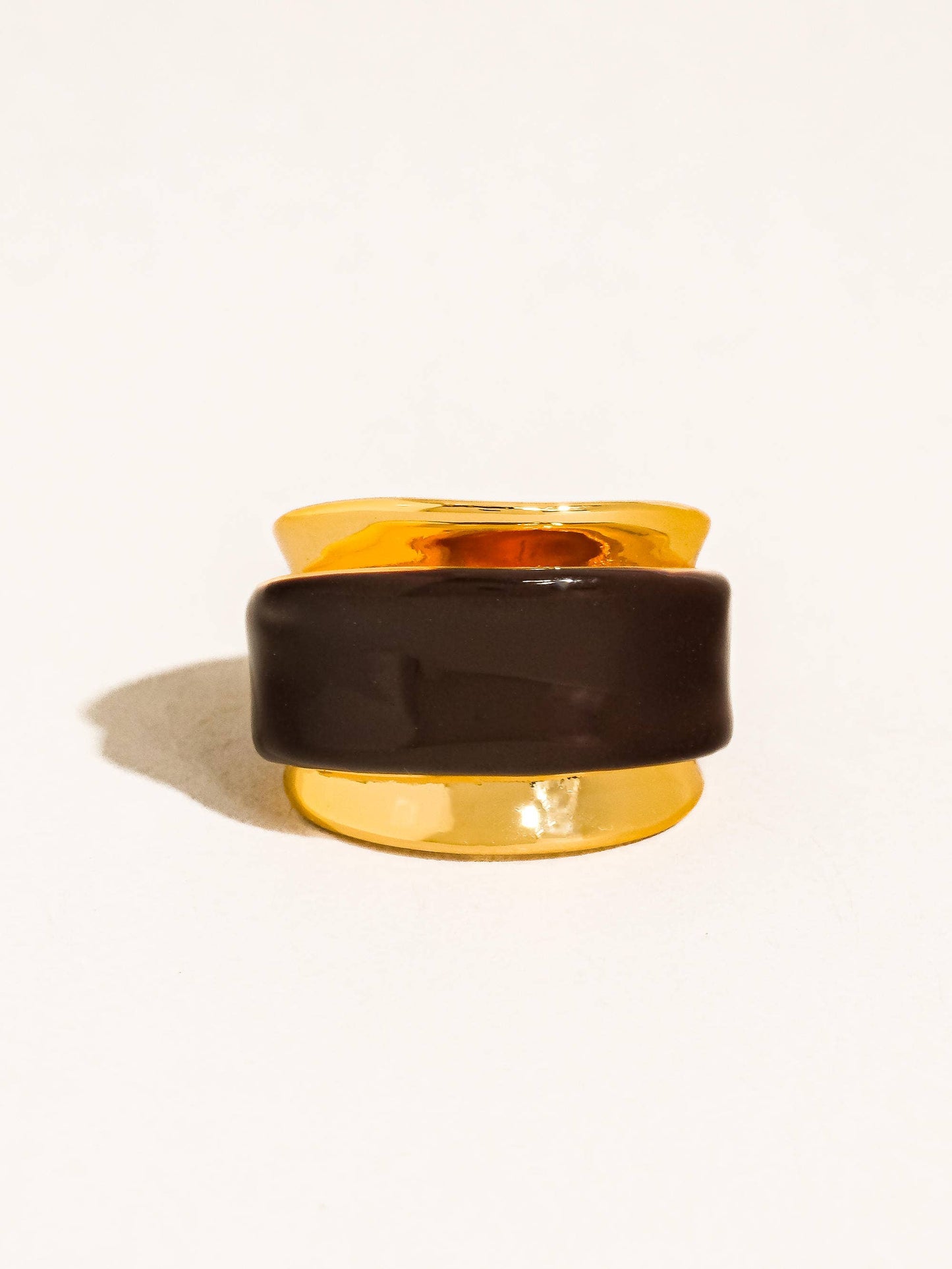 Josiah 18K Gold Layered Enamel Band Ring: Brown / 7