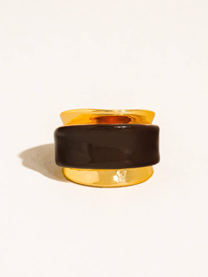 Josiah 18K Gold Layered Enamel Band Ring: Brown / 7