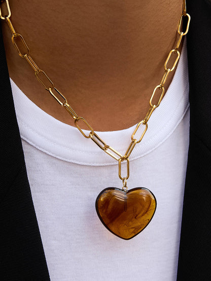 Rouelle 18K Gold Non-Tarnish Heart Chain Necklace: Brown