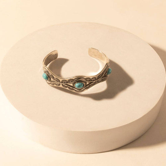 Sedona Stone Cuff for Women with turquoise stones and engraved detail in premium style: Turquoise